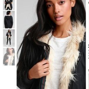 FREE SHIPPING 💎 Lulu’s Wynney Black Faux Fur Lined Hooded Jacket​